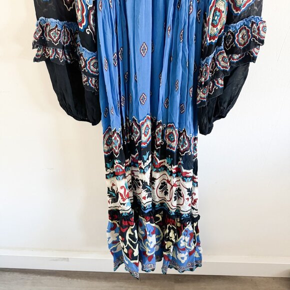 Farm Rio Blue Anika Tiles Maxi Dress S - Picture 4 of 7